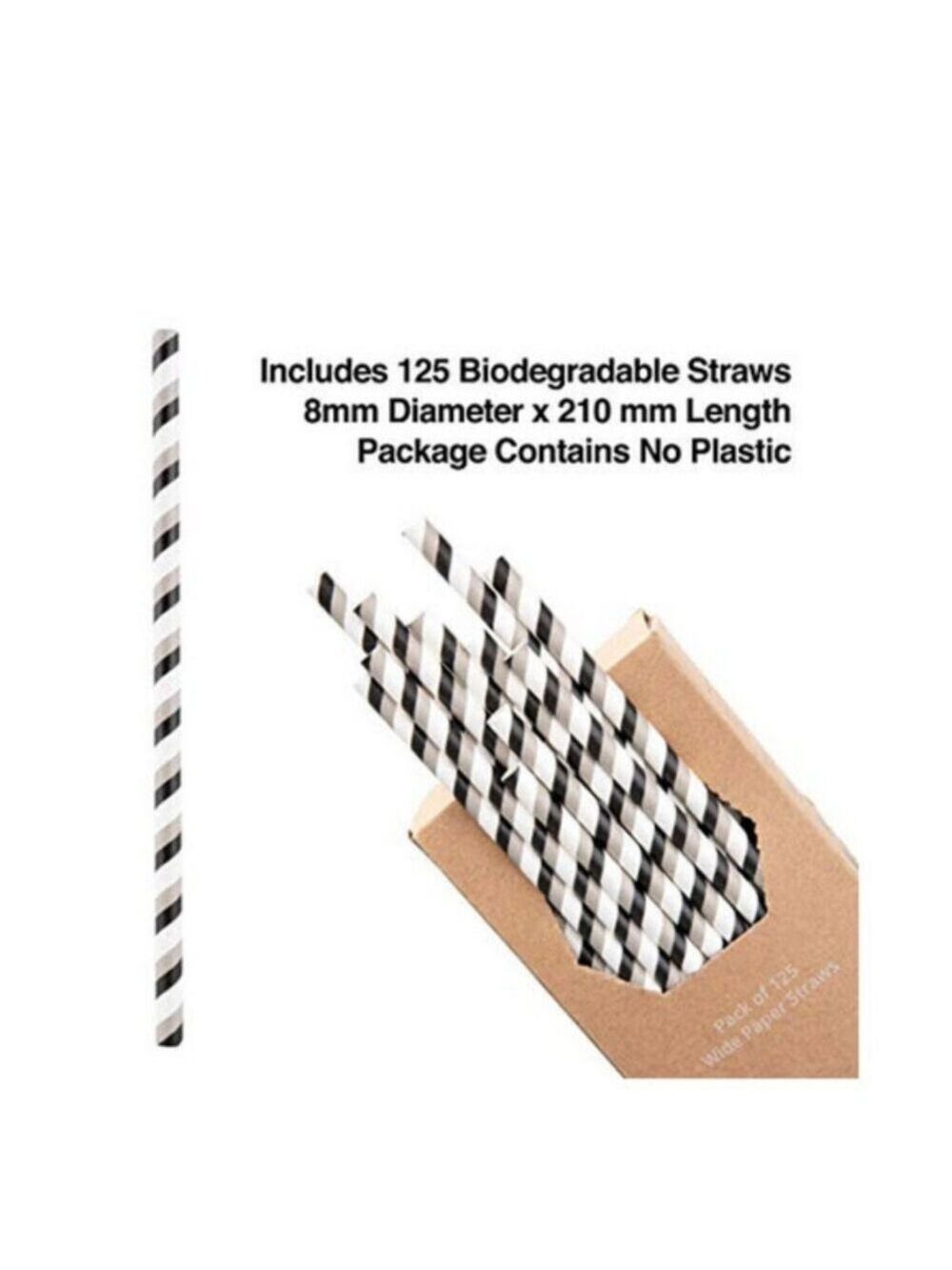Black & Grey Pinstripe wide Party straws - Picture 4 of 8